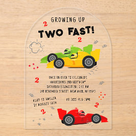 Twee snelle Kinder raceauto's van de tweede verjaa Acryl Uitnodigingen