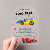 Twee snelle Kinder raceauto's van de tweede verjaa Acryl Uitnodigingen (Insitu (Draagbaar))