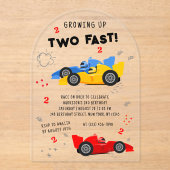 Twee snelle Kinder raceauto's van de tweede verjaa Acryl Uitnodigingen (Voorkant)