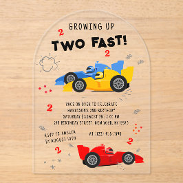 Twee snelle Kinder raceauto's van de tweede verjaa Acryl Uitnodigingen