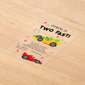 Twee snelle Kinder raceauto's van de tweede verjaa Acryl Uitnodigingen (Laagn)