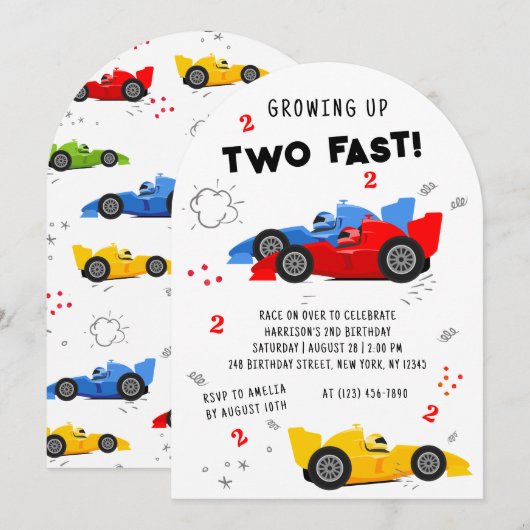 Twee snelle Kinder raceauto's van de tweede verjaa Kaart (Voorkant / Achterkant)