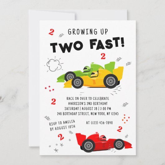 Twee snelle Kinder raceauto's van de tweede verjaa Kaart (Voorkant)