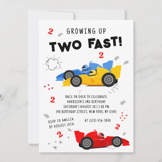 Twee snelle Kinder raceauto's van de tweede verjaa Kaart (Voorkant)