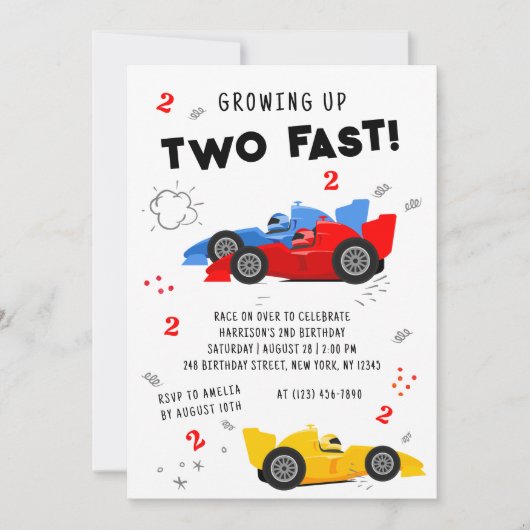 Twee snelle Kinder raceauto's van de tweede verjaa Kaart (Voorkant)