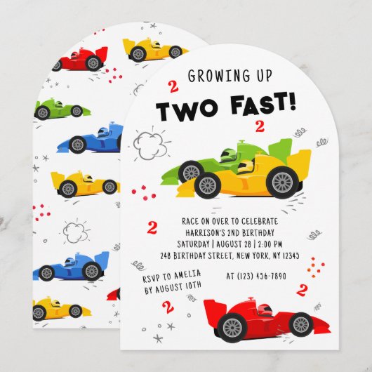 Twee snelle Kinder raceauto's van de tweede verjaa Kaart (Voorkant / Achterkant)