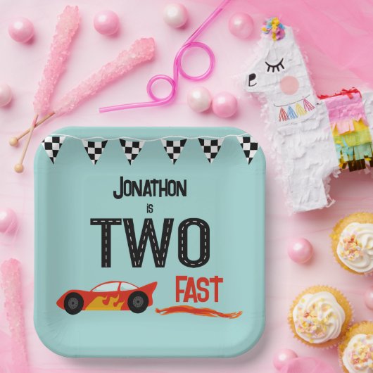 TWEE snelle kinder racewagen tweede verjaardagsfee Papieren Bordje (Feest)