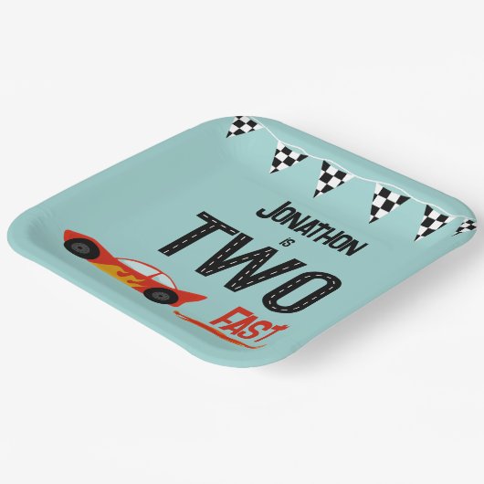 TWEE snelle kinder racewagen tweede verjaardagsfee Papieren Bordje (Gebogen)