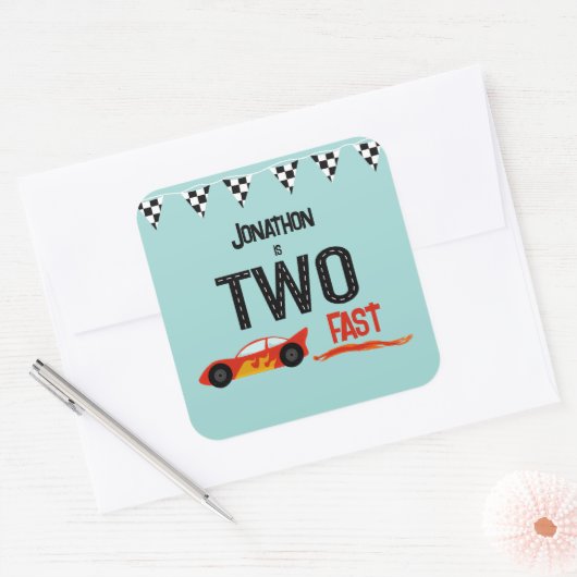 TWEE snelle kinder racewagen tweede verjaardagsfee Vierkante Sticker (Envelop)