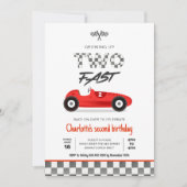 Twee snelle meisje rode race auto  verjaardag kaart (Voorkant)