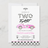 Twee snelle meisje roze race auto  verjaardag kaart (Voorkant)