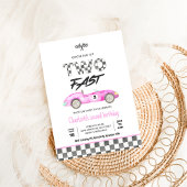 Twee snelle meisje roze race auto  verjaardag kaart
