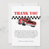 Twee snelle moderne rode raceautoboy 2e verjaardag bedankkaart (Voorkant)
