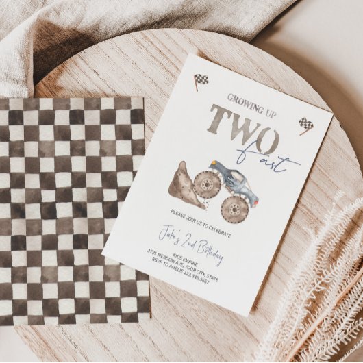 TWEE Snelle Monster Truck Verjaardag uitnodiging