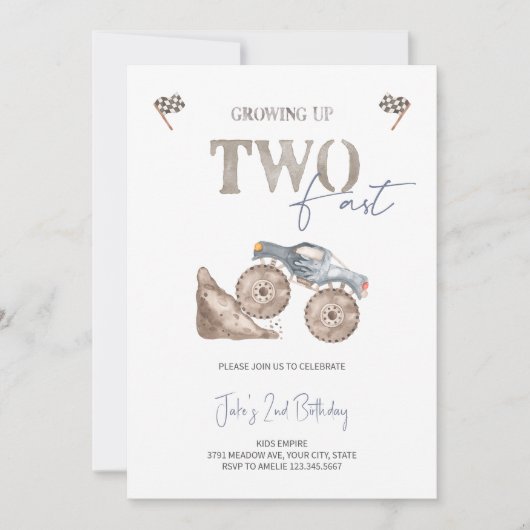 TWEE Snelle Monster Truck Verjaardag uitnodiging (Voorkant)