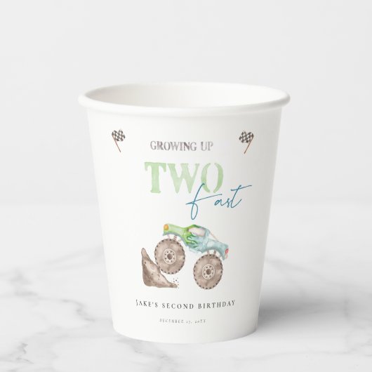 TWEE snelle Monster Trucks Verjaardag Papier Cups Papieren Bekers