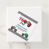 Twee snelle monstertruck 2e verjaardag bedankjes labels (In situ)