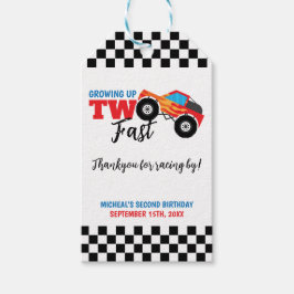 Twee snelle monstertruck 2e verjaardag Bedankt Cadeaulabel