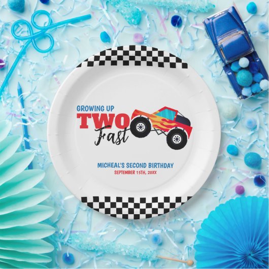 Twee snelle monstertruck 2e verjaardag papieren bordje (Feest)