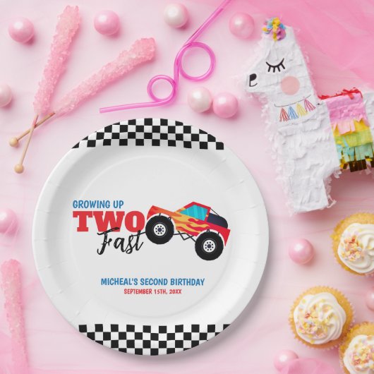 Twee snelle monstertruck 2e verjaardag papieren bordje (Feest)