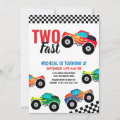 Twee snelle monstertruck race 2e verjaardag kaart (Voorkant)