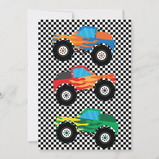 Twee snelle monstertruck tweede verjaardag uitnodi kaart (Achterkant)