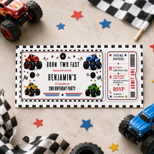 Twee snelle monstertrucks 2e verjaardag kaart