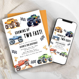 Twee snelle monstertrucks 2e verjaardagsfeest kaart