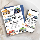 Twee snelle monstertrucks 2e verjaardagsfeest kaart