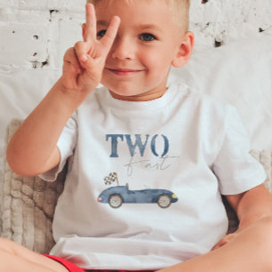 Twee snelle Navy blauwe raceauto verjaardag T-shir Kinder Shirts