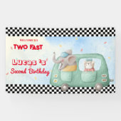 Twee snelle Olifant Hond Race Auto 2e HBD Party Spandoek (Horizontaal)