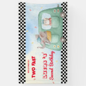 Twee snelle Olifant Hond Race Auto 2e HBD Party Spandoek (Verticaal)