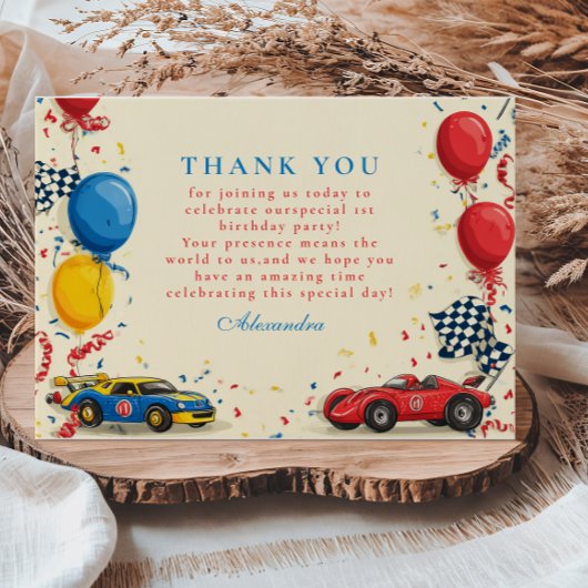 Twee snelle race auto 2e verjaardag bedankkaart