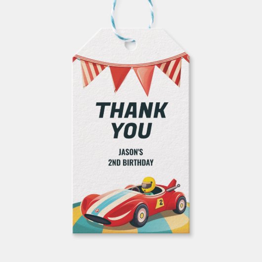 Twee snelle race auto 2e verjaardag cadeaulabel (Voorkant)
