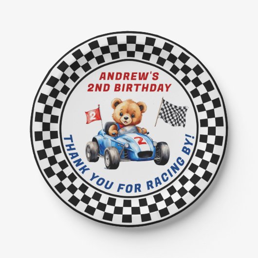 Twee snelle race auto 2e verjaardag papieren bordje (Voorkant)