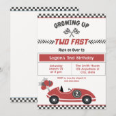 "Twee snelle" race auto 2e verjaardag Uitnodiging (Voorkant / Achterkant)