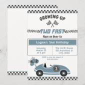 "Twee snelle" race auto 2e verjaardag Uitnodiging (Voorkant / Achterkant)