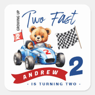 Twee snelle race auto 2e verjaardag vierkante sticker