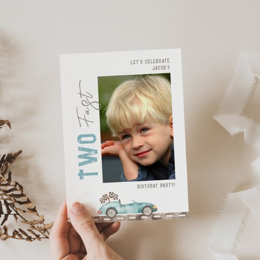 TWEE snelle race auto foto verjaardag uitnodiging