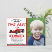 Twee snelle race auto jongen 2e foto verjaardagsfe kaart (Staand voorkant)