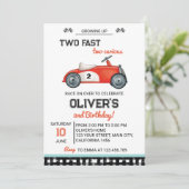 Twee snelle race auto jongen 2e verjaardag uitnodi kaart (Staand voorkant)