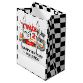 Twee snelle race auto rode verjaardag medium cadeauzakje (Voorkant Gekanteld)