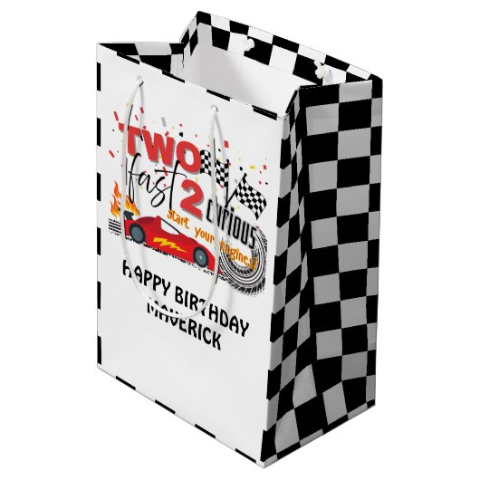 Twee snelle race auto rode verjaardag medium cadeauzakje (Achterkant Gekanteld)