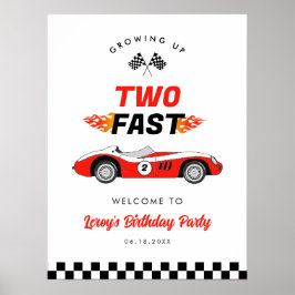 Twee snelle Race Car Boy 2e Verjaardag Welkom Poster