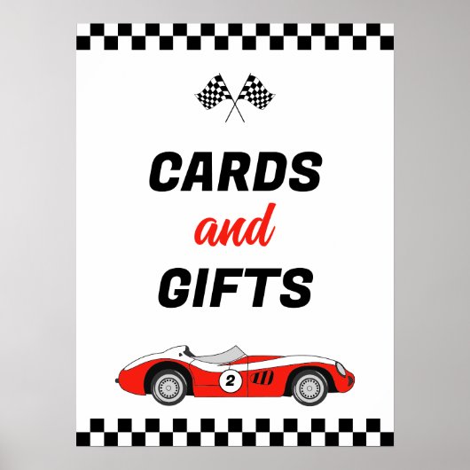 Twee snelle  Race Car verjaardagskaarten en cadeau Poster (Voorkant)