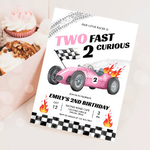 Twee snelle race roze auto 2e meisje verjaardag kaart