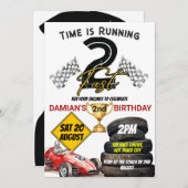 Twee snelle raceauto 2e verjaardag jongen uitnodig kaart (Voorkant / Achterkant)