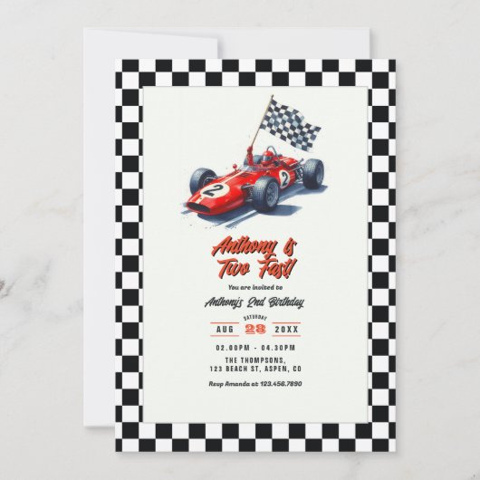 Twee snelle raceauto 2e verjaardagsfeest kaart (Voorkant)