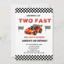 Twee snelle raceauto 2e verjaardagsfeest uitnodigi