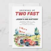 Twee snelle raceauto 2e verjaardagsuitnodiging kaart (Voorkant)